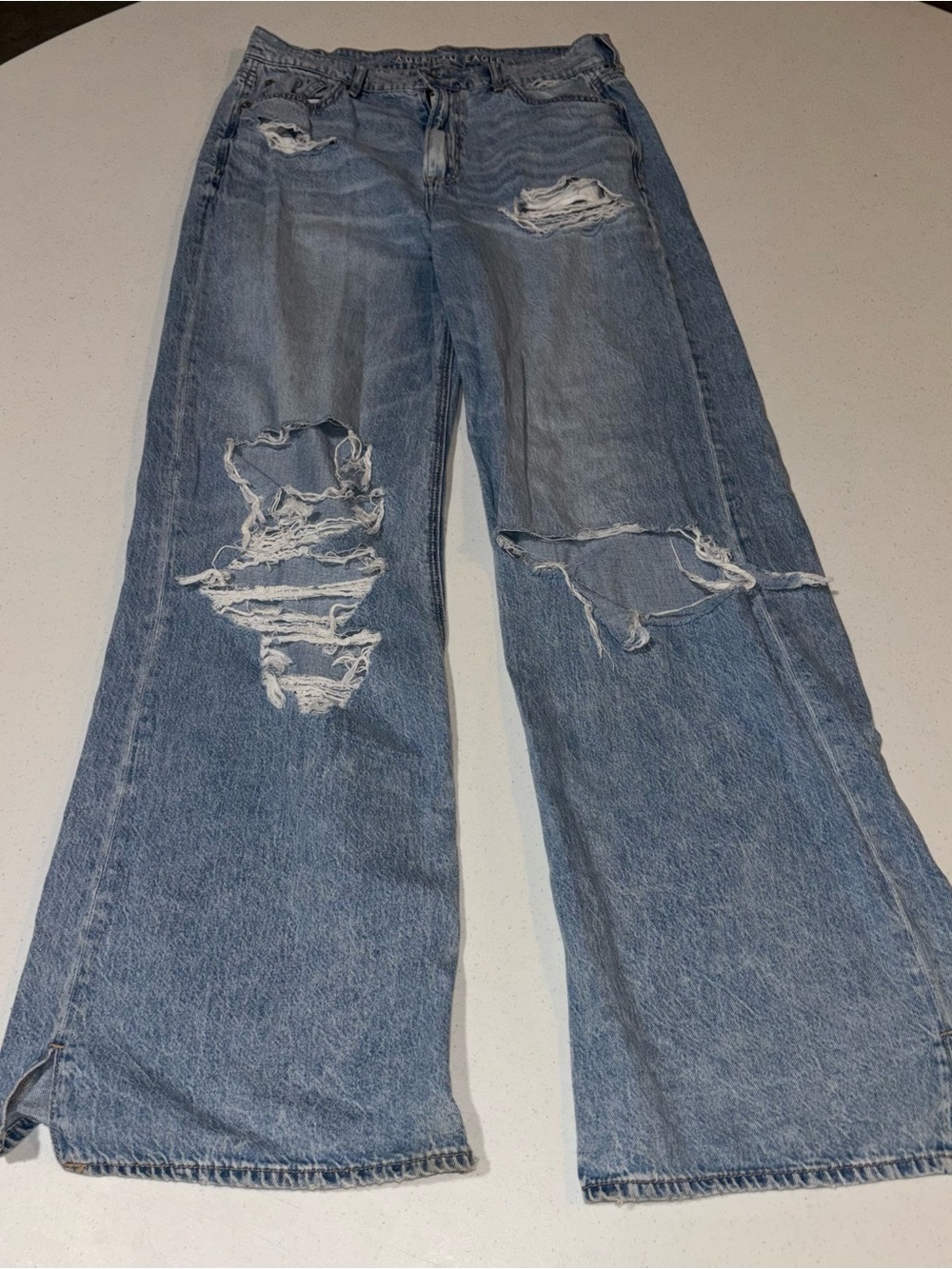 American Eagle Outfitters Light Blue Distressed Flare Jeans